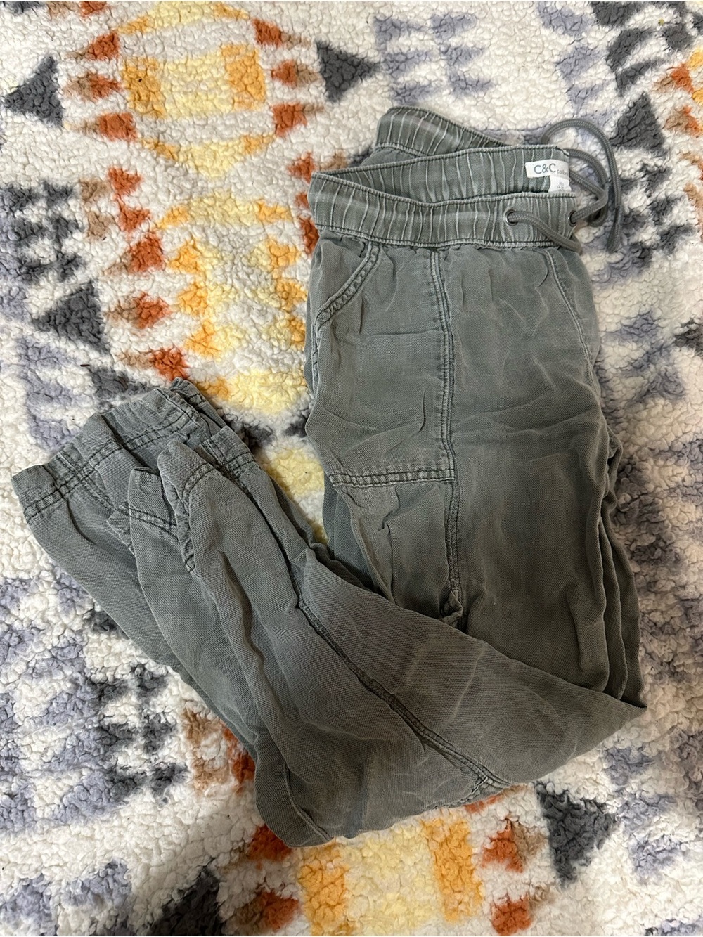 C&C California Women’s Green Cargo Jogger Pants Size M Drawstring Utility